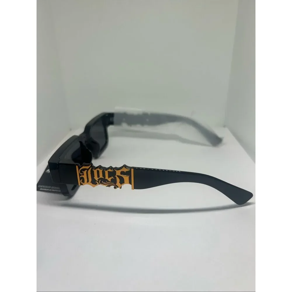 Locs Hardcore Shades Rectangular Sunglasses Black UV Protection New 91287-BK